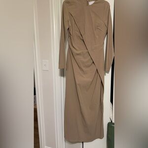 ASOS Taupe Long Sleeve Draped Maxi Dress